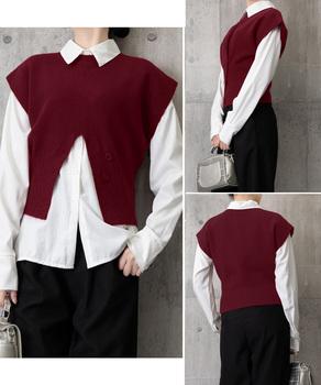 ニットベスト フロントボタン ニットジレ 送料無料 即日発送-7