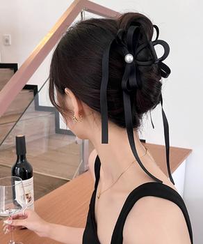 リボン バンスクリップ 上品ヘアクリップ 送料無料 即日発送-4