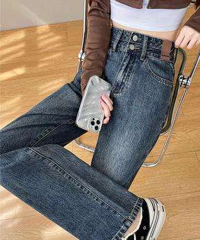 ハイウエスト デニムパンツ ダブルボタン 送料無料 即日発送-3