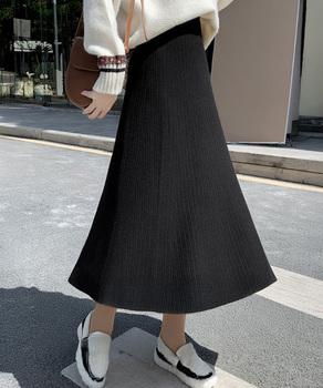 フレアニットスカート 着やせ 無地 秋冬 送料無料 即日発送-2