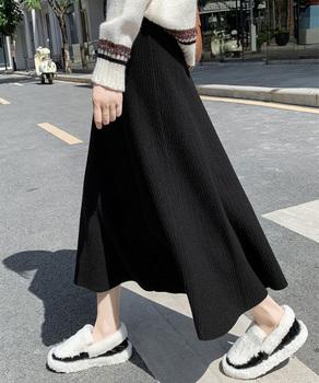 フレアニットスカート 着やせ 無地 秋冬 送料無料 即日発送-3