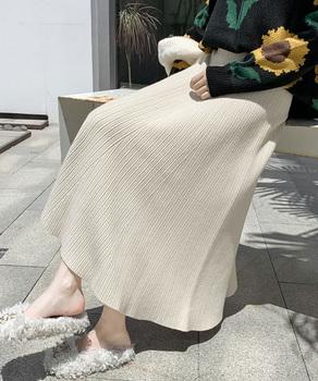 フレアニットスカート 着やせ 無地 秋冬 送料無料 即日発送-5