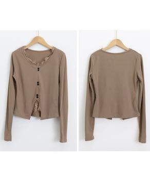 カットソー レース切り替え 長袖Tシャツ 送料無料 即日発送-8