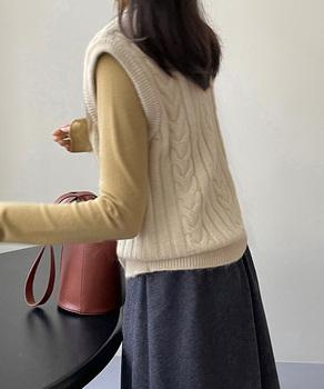 ケーブル編みニットベスト ダブルブレスト 送料無料 即日発送-3