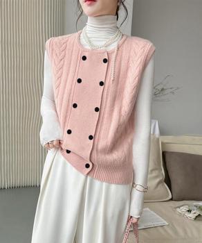 ケーブル編みニットベスト ダブルブレスト 送料無料 即日発送-7