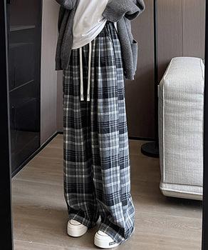 チェック柄パンツハイウエストワイドパンツ　チェックパンツ イージーパンツ リラックスパンツ 送料無料 即日発送-2