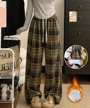 チェック柄パンツハイウエストワイドパンツ　チェックパンツ イージーパンツ リラックスパンツ 送料無料 即日発送-4