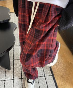 チェック柄パンツハイウエストワイドパンツ　チェックパンツ イージーパンツ リラックスパンツ 送料無料 即日発送-5