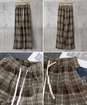 チェック柄パンツハイウエストワイドパンツ　チェックパンツ イージーパンツ リラックスパンツ 送料無料 即日発送-8