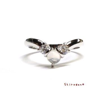 日本製 ムーンストーン＆キュービック ＳＩＬＶＥＲ９２５指が細く長く見えるV字リング SR 3927 送料無料 即日発送-1