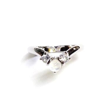 日本製 ムーンストーン＆キュービック ＳＩＬＶＥＲ９２５指が細く長く見えるV字リング SR 3927 送料無料 即日発送-7