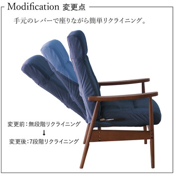 形姿が美しいリクライニングチェア ブルー 送料無料-4