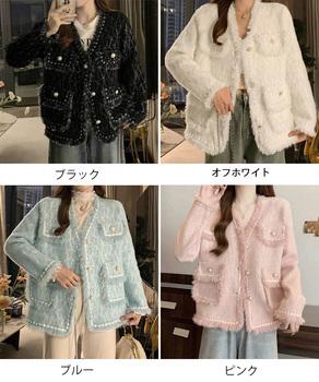 ツイード風ニットジャケットレディース上品 送料無料 即日発送-1