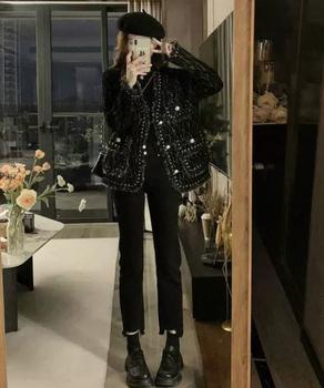 ツイード風ニットジャケットレディース上品 送料無料 即日発送-3