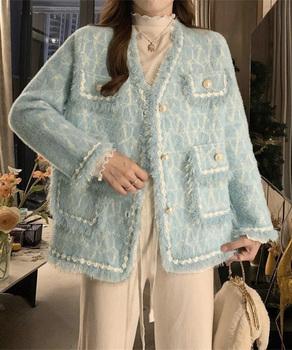 ツイード風ニットジャケットレディース上品 送料無料 即日発送-5