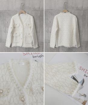 ツイード風ニットジャケットレディース上品 送料無料 即日発送-8