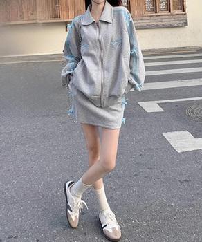 リボン付きスウェットジップアップパーカー 送料無料 即日発送-6