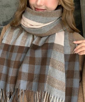 チェック柄マフラーレディース大判ストール 送料無料 即日発送-2