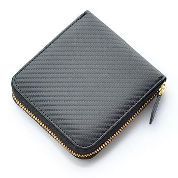 二つ折り財布 Merge カーボン加工×牛革ラウンドファスナー短財布 MG 1974 2色展開 コンパクト折財布 送料無料-4