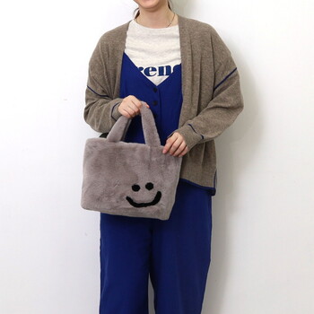 チャーム付 エコファー フェイス トートバッグ  COOCO クーコ SMILEY SMILEY 送料無料 即日発送-15