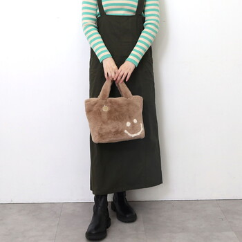 チャーム付 エコファー フェイス トートバッグ  COOCO クーコ SMILEY SMILEY 送料無料 即日発送-19