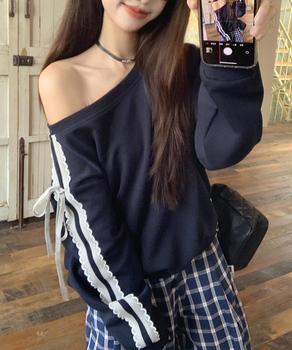 オフショルダースウェット長袖レースリボン 送料無料 即日発送-7