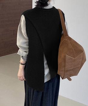 リブニットベスト 前後スリットニットジレ 送料無料 即日発送-3