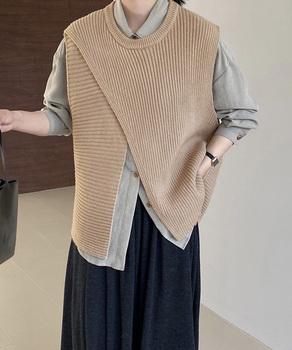 リブニットベスト 前後スリットニットジレ 送料無料 即日発送-4