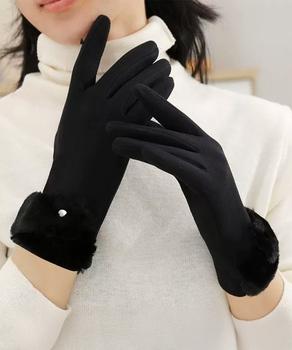 タッチパネル対応ファー付き手袋スエード調 送料無料 即日発送-2