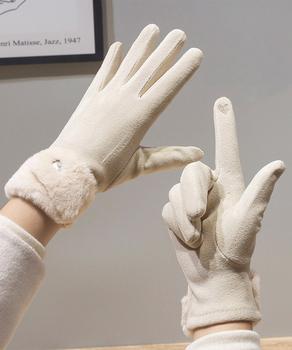 タッチパネル対応ファー付き手袋スエード調 送料無料 即日発送-5