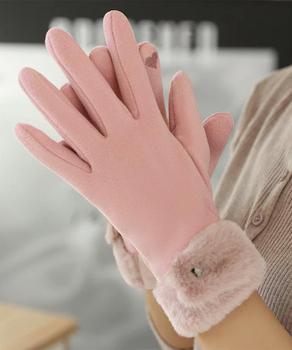 タッチパネル対応ファー付き手袋スエード調 送料無料 即日発送-7