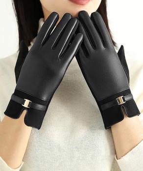 スマホ対応 PUレザー手袋レディース防寒 送料無料 即日発送-2