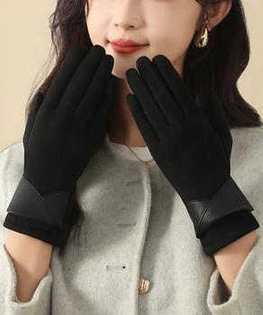 スエード調手袋裏起毛 リボン付き手袋防寒 送料無料 即日発送-2