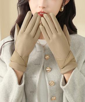 スエード調手袋裏起毛 リボン付き手袋防寒 送料無料 即日発送-4