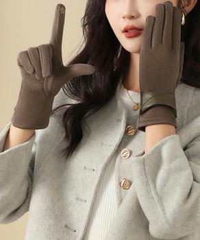 スエード調手袋裏起毛 リボン付き手袋防寒 送料無料 即日発送-5