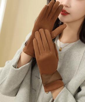 スエード調手袋裏起毛 リボン付き手袋防寒 送料無料 即日発送-6