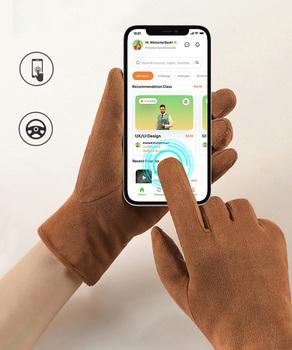スエード調手袋裏起毛 リボン付き手袋防寒 送料無料 即日発送-7