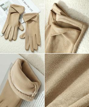 スエード調手袋裏起毛 リボン付き手袋防寒 送料無料 即日発送-8