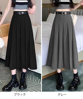 プリーツスカート ベルト付き 送料無料 即日発送-1