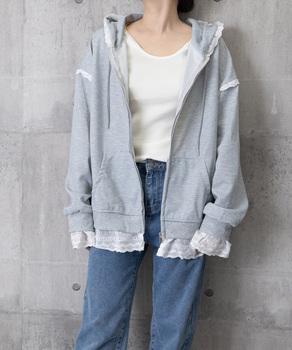 パーカー レース切り替え ZIP 送料無料 即日発送-2