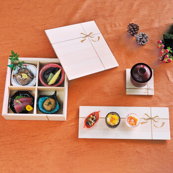 桧 縁 enishi 料理箱 四ツ切 蓋付 日本製 2個セット 送料無料-6