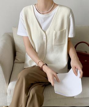 Vネックニットベスト ニットジレ 重ね着 送料無料 即日発送-3