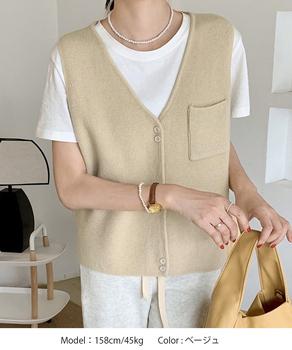 Vネックニットベスト ニットジレ 重ね着 送料無料 即日発送-4