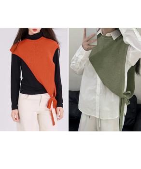 三角ニットベスト 重ね着 肩掛け風ニット 送料無料 即日発送-7