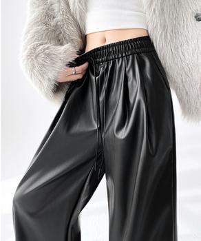 フェイクレザーワイドパンツ ハイウエスト 送料無料 即日発送-3