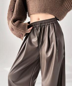 フェイクレザーワイドパンツ ハイウエスト 送料無料 即日発送-6