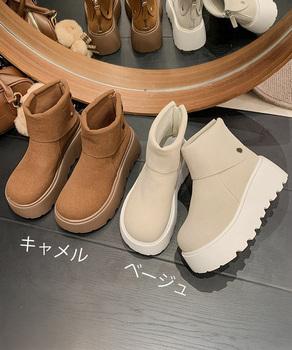 厚底ショートブーツ 秋冬シューズ美脚脚長 送料無料 即日発送-1