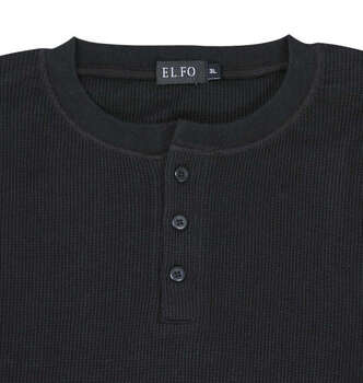 大きいサイズ EL.FO 無地ワッフル編みヘンリーネック長袖Tシャツ 3L 4L 5L 6L ブラック ラッピング可 送料無料 即日発送-3
