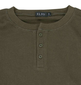 大きいサイズ EL.FO 無地ワッフル編みヘンリーネック長袖Tシャツ 3L 4L 5L 6L カーキ ラッピング可 送料無料 即日発送-3