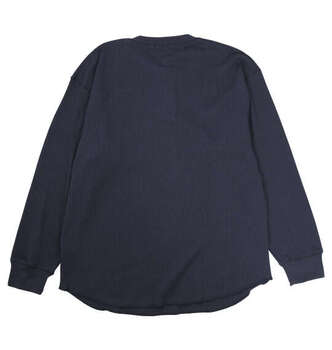 大きいサイズ EL.FO 無地ワッフル編みヘンリーネック長袖Tシャツ 3L 4L 5L 6L ネイビー ラッピング可 送料無料 即日発送-1